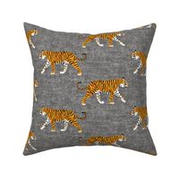 (large scale) walking tigers on grey (woven) C19BS