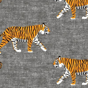 (large scale) walking tigers on grey (woven) C19BS
