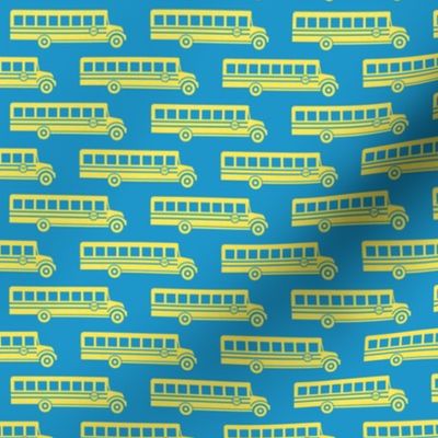 School bus - yellow on blue - back to school -  LAD19