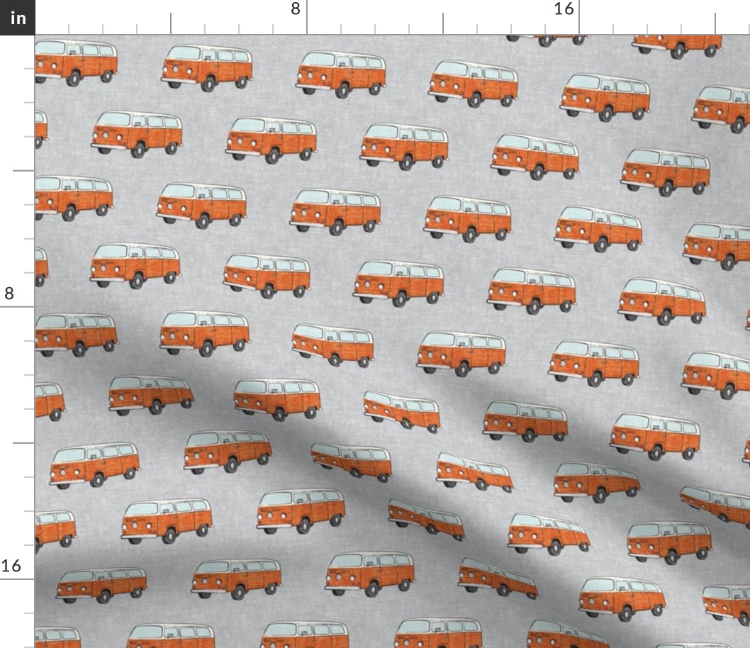 Retro Camper Bus - vintage car - orange on grey - LAD19