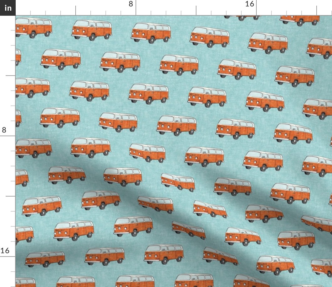 Retro Camper Bus - vintage car - orange on blue - LAD19