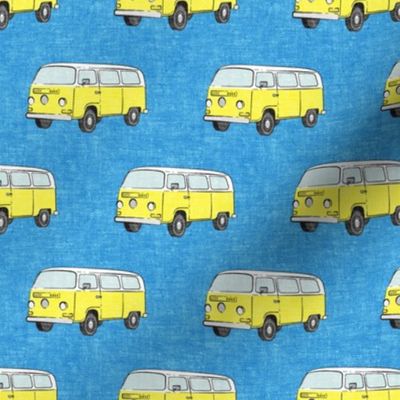 Retro Camper Bus - vintage car - yellow on blue - LAD19