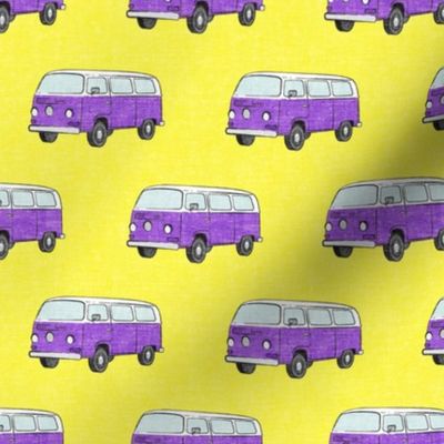 Retro Camper Bus - vintage car - purple on yellow - LAD19