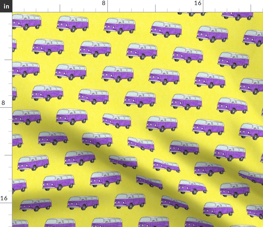 Retro Camper Bus - vintage car - purple on yellow - LAD19