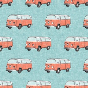Designer Purple Orange Happy Camper Van VW Curtain Craft Fabric Upholstery
