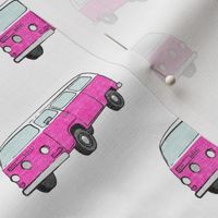 Retro Camper Bus - vintage car - pink on white - LAD19