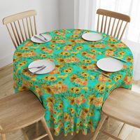 18" Vintage Sunflower bouquets on teal,Sunflowers fabric ,sunflower fabric