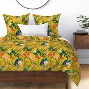 18" Pierre-Joseph Redouté tropicals Lush hawaiian tropical vintage parrot Jungle summer paradise in sunny yellow