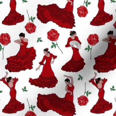 Flamenco dancers red on white 6x6
