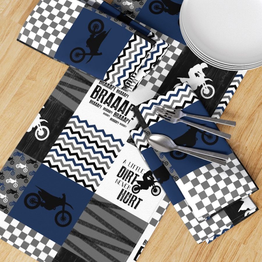 Motocross//A little dirt never hurt//Navy - Wholecloth Cheater Quilt