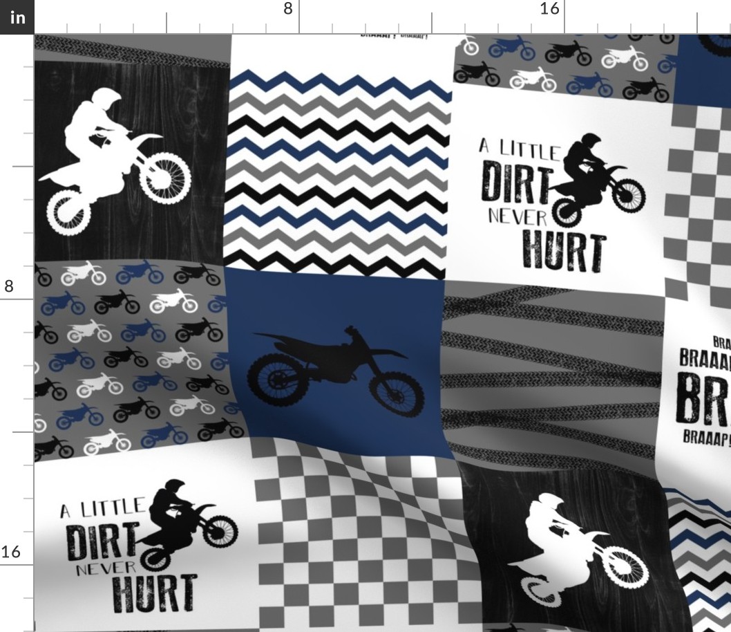 Motocross//A little dirt never hurt//Navy - Wholecloth Cheater Quilt