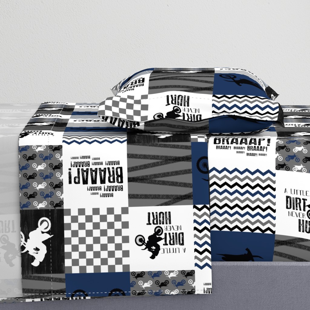 Motocross//A little dirt never hurt//Navy - Wholecloth Cheater Quilt - Rotated