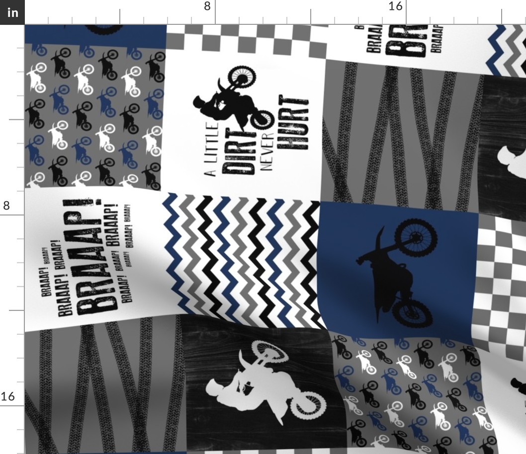 Motocross//A little dirt never hurt//Navy - Wholecloth Cheater Quilt - Rotated