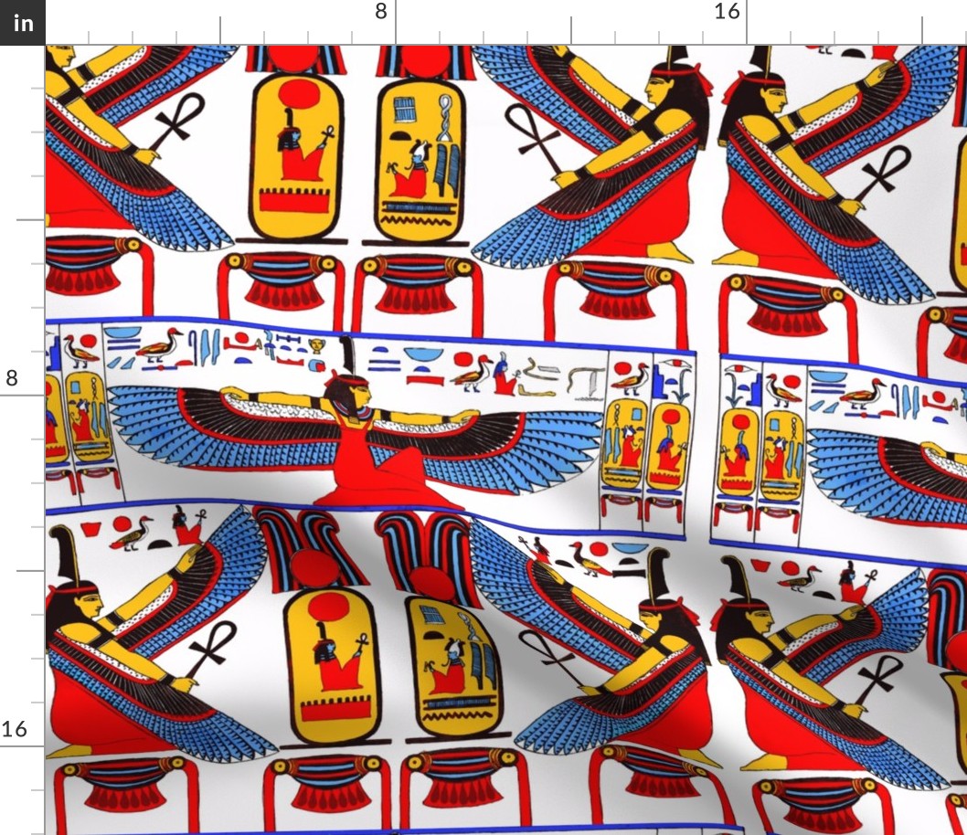 ancient egypt egyptian  Maat goddesses  hieroglyphics wings birds colorful yellow red blue orange feathers Ankh tribal Isis similar sun women female