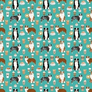 TINY - australian shepherd dog fabric - dog fabric, coffee fabric, aussie fabric, aussie dog fabric - turquoise