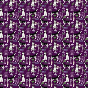 TINY - husky seattle fabric dogs in seattle cute dog fabric - dark purple