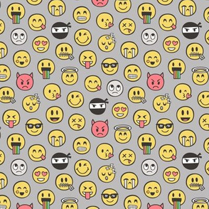 Smiley Emoticon Emoji Doodle on Grey Tiny Small