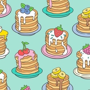 Pancakes & Fruit Food on Mint Green