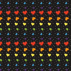 Rainbow Hearts on a String on Black