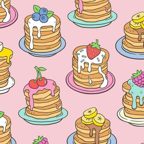 Pancakes & Fruit Food on Pink