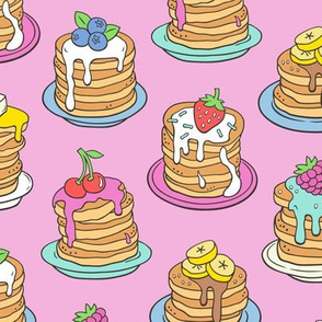 Pancakes & Fruit Food on Magenta Pink