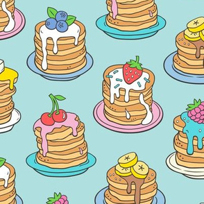 Pancakes & Fruit Food on Light Blue