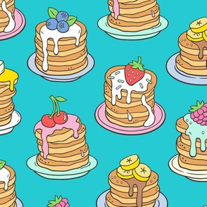Pancakes & Fruit Food on Blue
