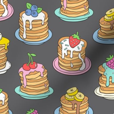 Pancakes & Fruit Food on Dark Grey