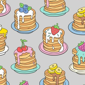 Pancakes & Fruit Food on Light Grey
