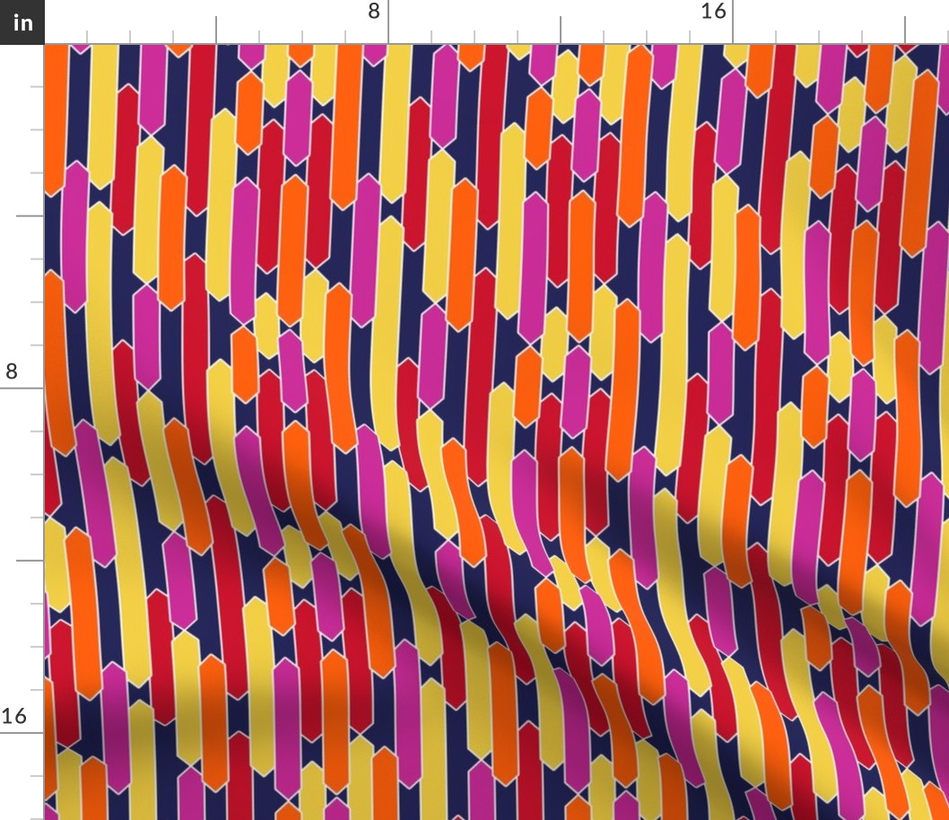 modern tabs in sunset on navy blue | Spoonflower