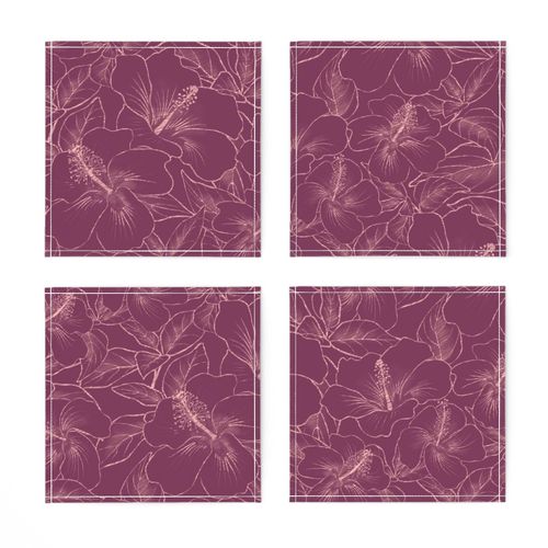 Hibiscus Sketch Dry Rose on Merlot 14inL