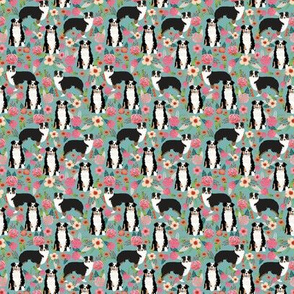 TINY - australian shepherd floral fabric aussie dog tricolored aussie fabric - blue