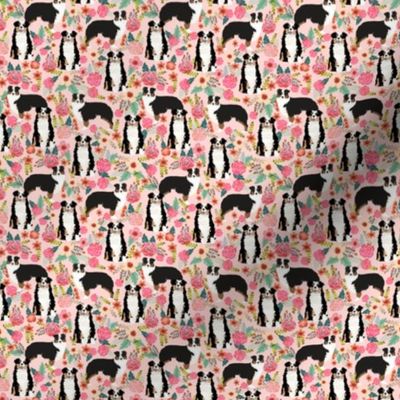 TINY - australian shepherd floral fabric aussie dog tricolored aussie fabric - pink