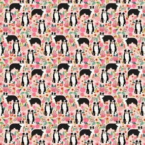 TINY - australian shepherd floral fabric aussie dog tricolored aussie fabric - pink