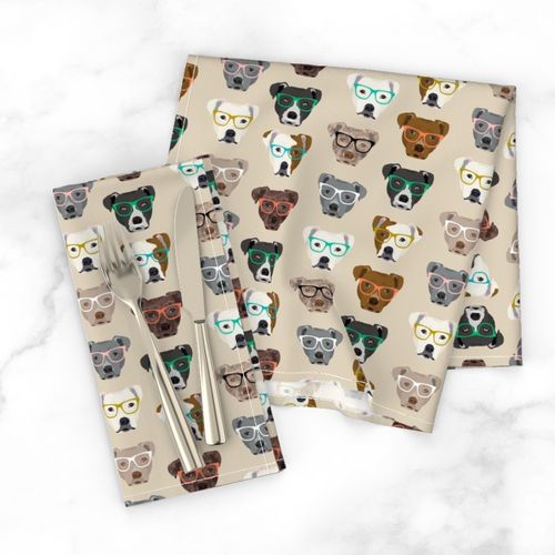 pitbull heads glasses fabric - pitbull fabric, dog fabric, pitty fabric, glasses fabric, dog glasses fabric - cute dog - tan