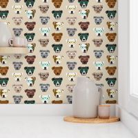 pitbull heads glasses fabric - pitbull fabric, dog fabric, pitty fabric, glasses fabric, dog glasses fabric - cute dog - tan