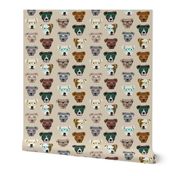 pitbull heads glasses fabric - pitbull fabric, dog fabric, pitty fabric, glasses fabric, dog glasses fabric - cute dog - tan