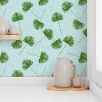 fan palm - green on blue - palm leaves - LAD19