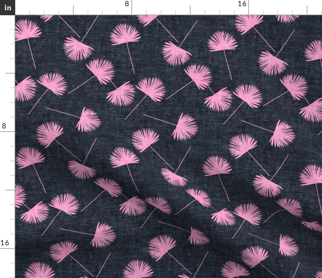 fan palm - pink on blue - palm leaves - LAD19