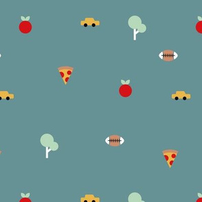 Happy summer day manhattan new york city travel geometric icons football  taxi big apple and pizza blue boys