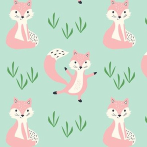 pink fox - mint green background