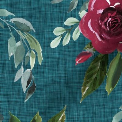 teal linen paprika floral