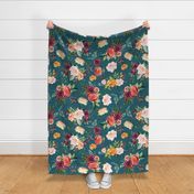 teal linen paprika floral