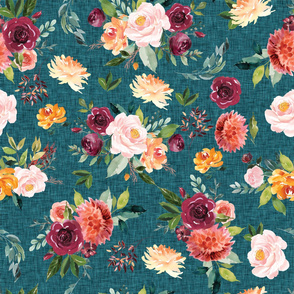 teal linen paprika floral