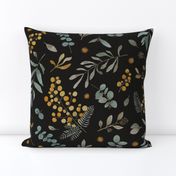 Australian native wattle eucalyptus watercolor floral black - LARGE