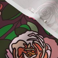 Stained glass roses on maroon - small