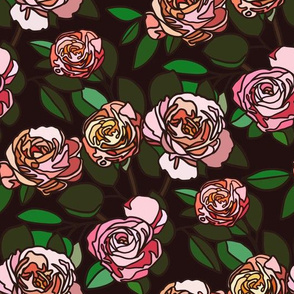 Stained glass roses on black - small