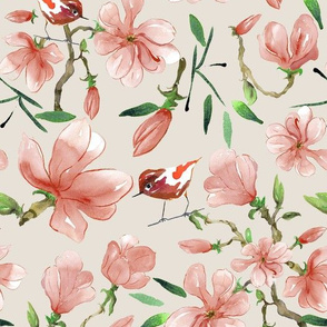 Magnolia Songbirds in  Spring Wood 