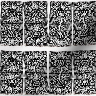 Black and white rough texture sunflower face blocks 