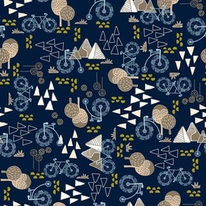 Whimsical Bike Around - Dark Blue